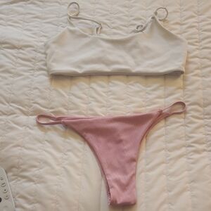 SHEIN White and Pink Bikini Set